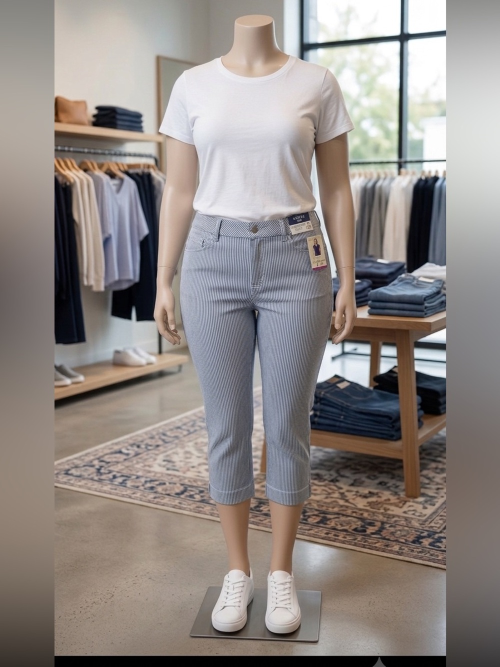 Riders Lee Blue Pinstripe Capri Pants Size 14 M NWT